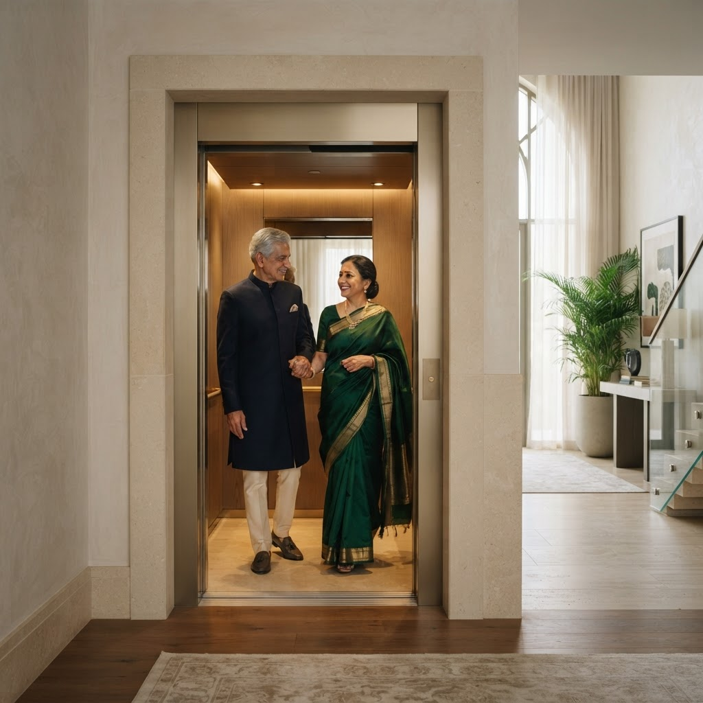 Family using a premium home lift